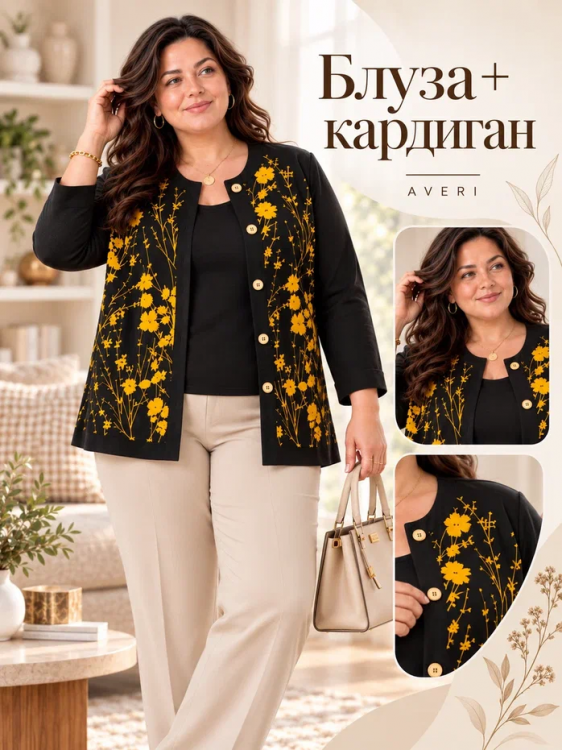 Комплект кардиган и блуза черный арт.4250