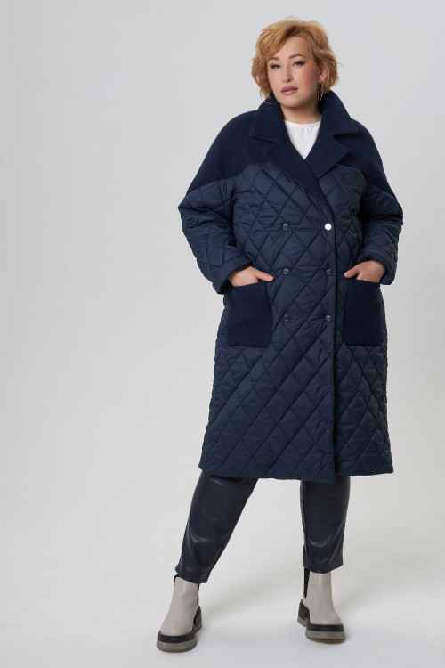 Тёмно-синее стёганное пальто арт.3580