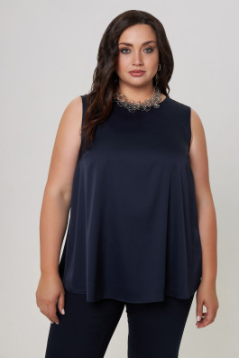 Темно-синий шелковистый топ арт.3559