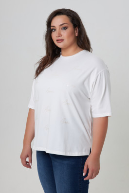 Молочная футболка оверсайз с принтом арт.3454