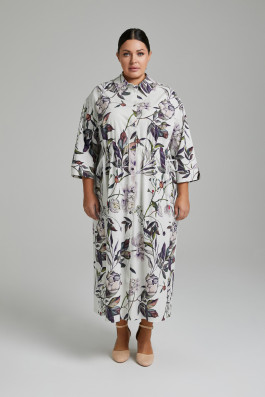 Платье хлопковое с воротом и кулиской на поясе арт.4082