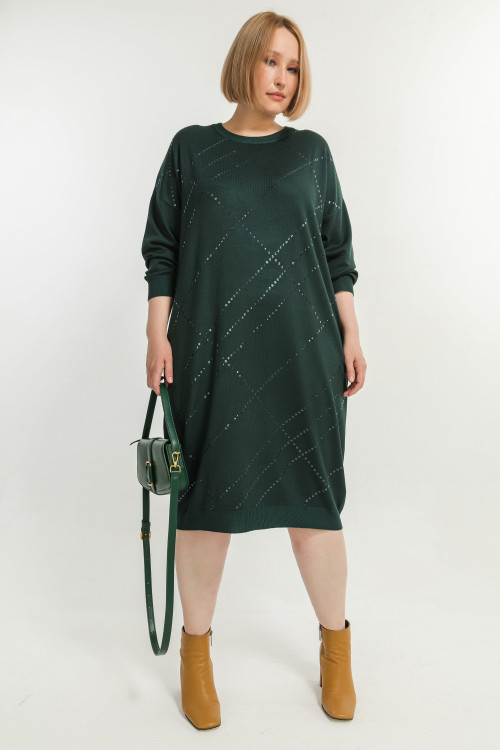 Вязаное изумрудное платье с пайетками арт.3054
