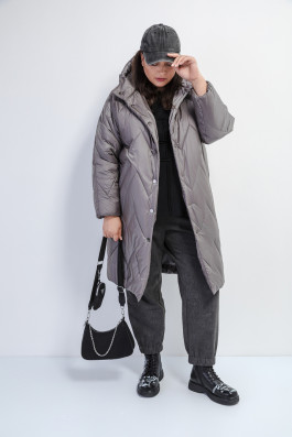 Серое удлиненное полупальто арт.3870