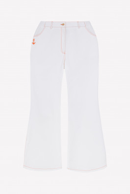 Джинсы белые прямые с терракотовой строчкой арт.4100
