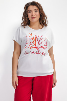 Футболка с круглым вырезом с принтом и стразами арт.3714