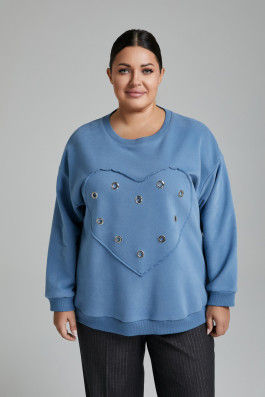 Свитшот голубой деним из футера с пич-эффектом с люверсами *PREMIUM арт.4015