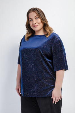 Блуза синяя бархатная арт.3967
